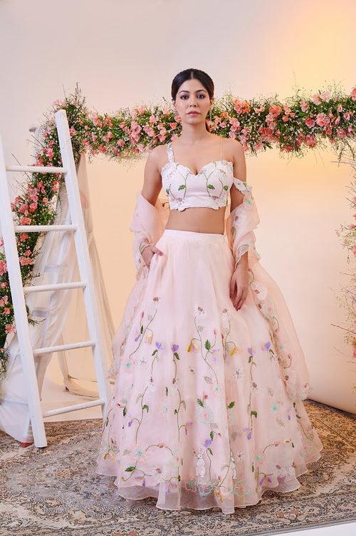 Enchanting Baby Pink Pure Organza Lehenga