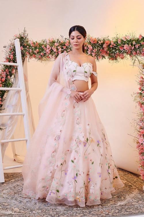 Enchanting Baby Pink Pure Organza Lehenga