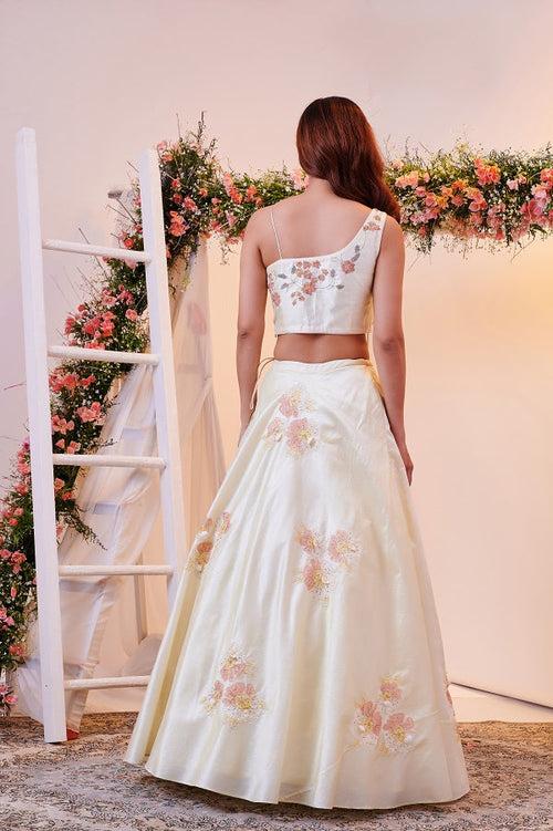 Elegant Lemon Dupion Silk Lehenga with Patch and Shell Work