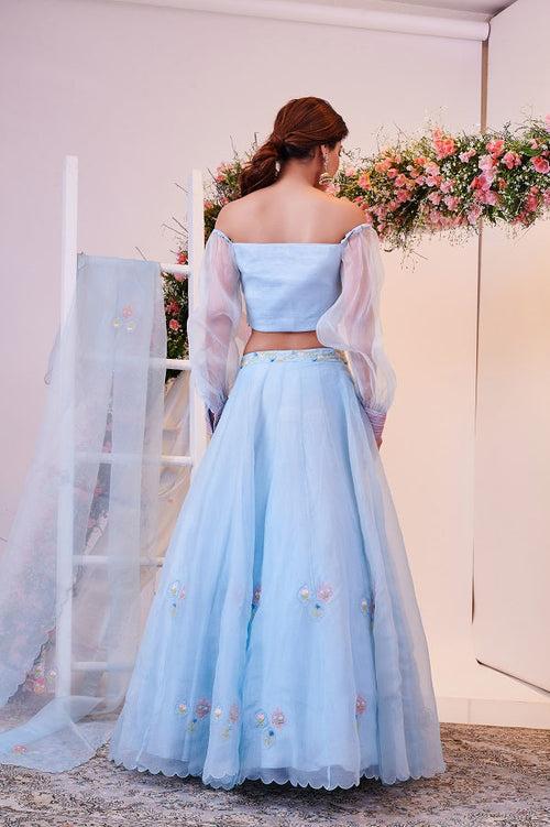 Mughal-Inspired Sky Blue Pure Organza Lehenga