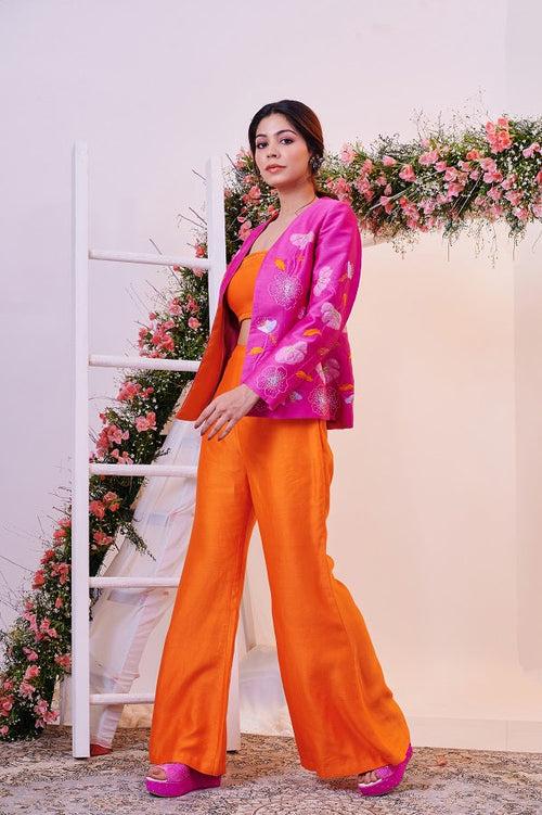 Stunning Pink and Orange Embroidered Court Set