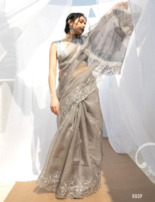 Happier Shade Of Grey Saree in Pure Organza