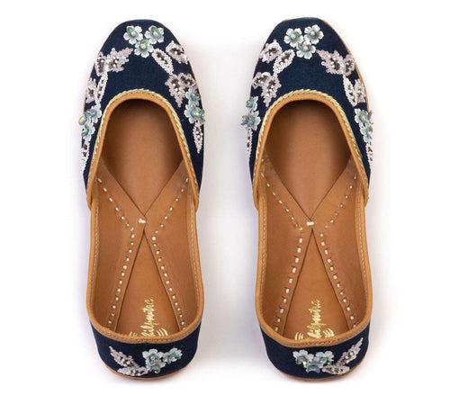 Denim Flowers Jutti - Floral Embroidered Denim Blue Jutti