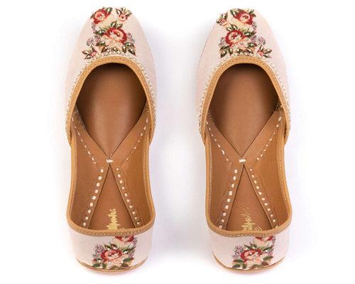 Beige Digital Print Leather Ladies Jutti - Floral Blush