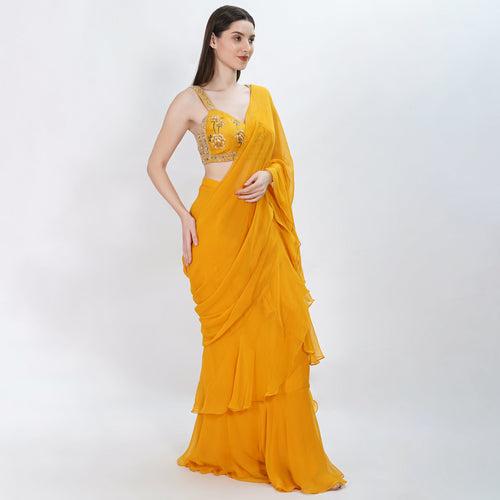 Day Lily drape Ruffle saree