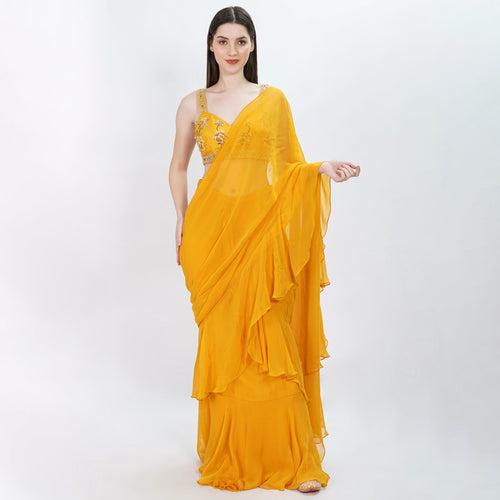 Day Lily drape Ruffle saree