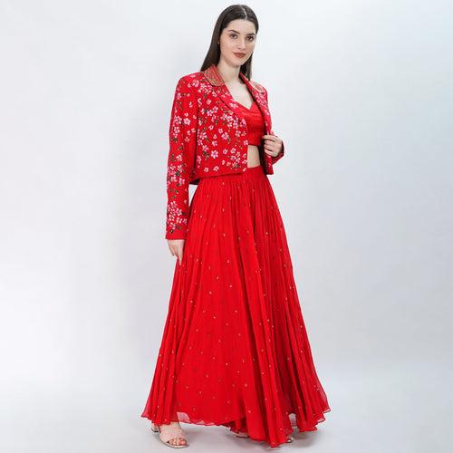 Red lily sharara with jacket