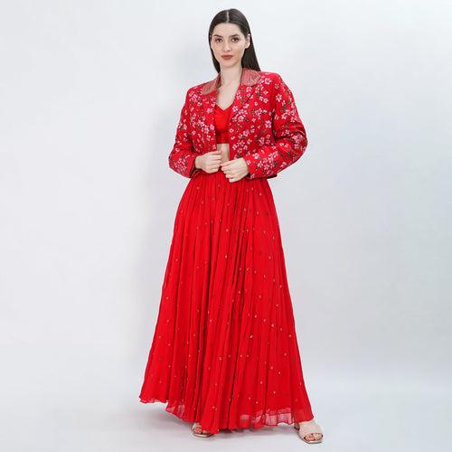 Red lily sharara with jacket