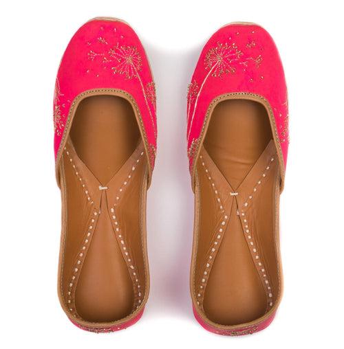 Rani Pink Dandelion Embroidered Leather Ladies Jutti