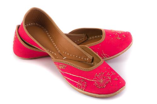 Rani Pink Dandelion Embroidered Leather Ladies Jutti