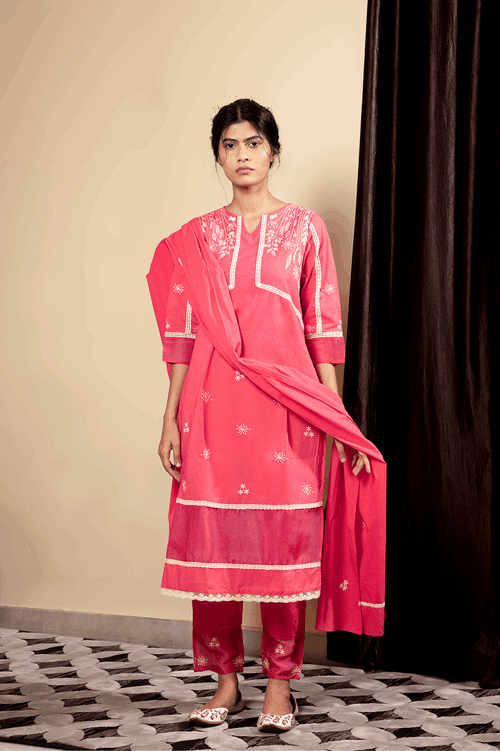 Festive Azalea Embroidered Cotton Kurti Set