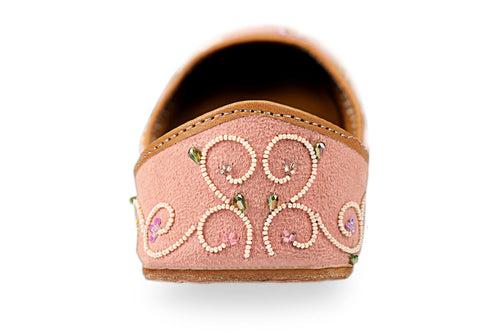 Pristine Pink Jutti - Blush Pink Suede with Resham - Beads - Cutdana - and Crystals