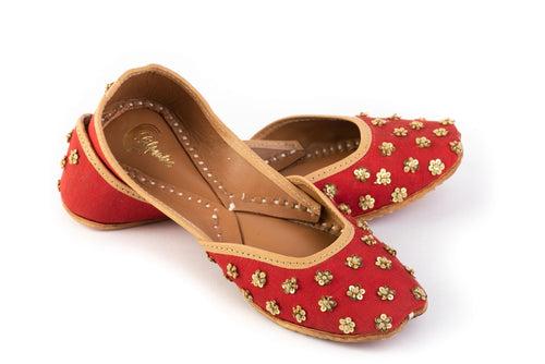 Red Hand-Embroidered Bridal Punjabi Ladies Jutti - Red Lips