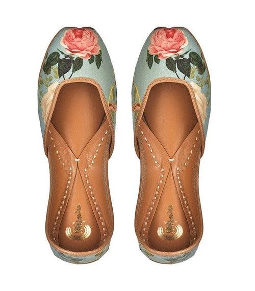 Green Floral Print Leather Ladies Jutti - Rosella