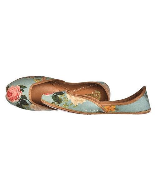 Green Floral Print Leather Ladies Jutti - Rosella