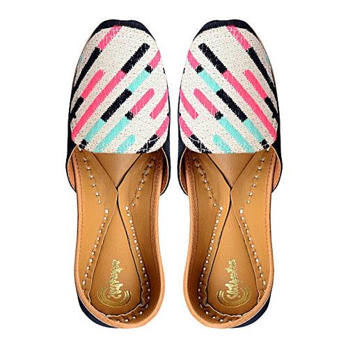 Black & White Striped Ladies Loafer - Trendy Casual Shoes