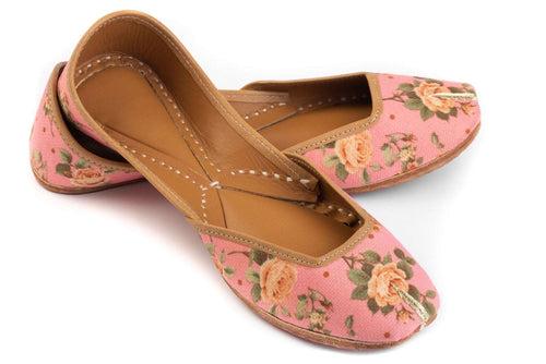 Pink Hand-Embroidered Leather Ladies Jutti - Sweet Whisper