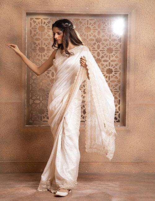 Elegant Cream Saree - Pure Silk and Pure Organza