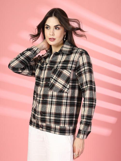 Women Winter Wear Check Shacket | CHKOKKO