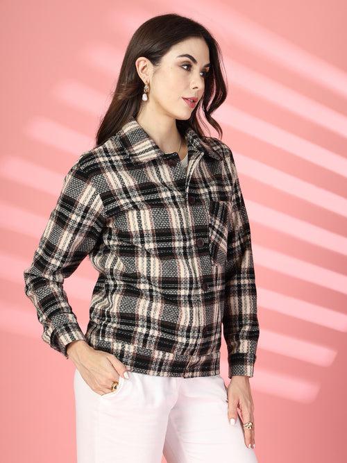 Women Winter Wear Check Shacket | CHKOKKO