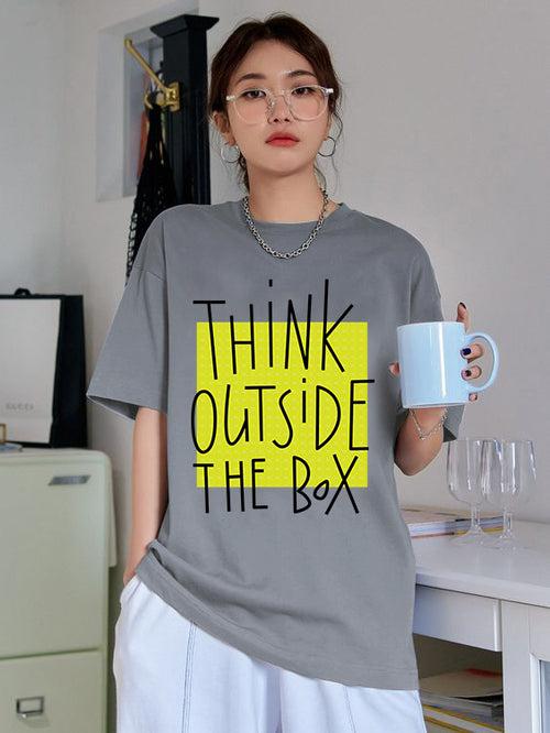 Women Oversized Round Neck Drop Shoulder Printed Cotton T-Shirt