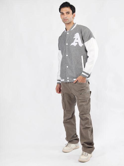 Men Oversized Winter Wear Varsity Jacket with Ribbed Cuffs