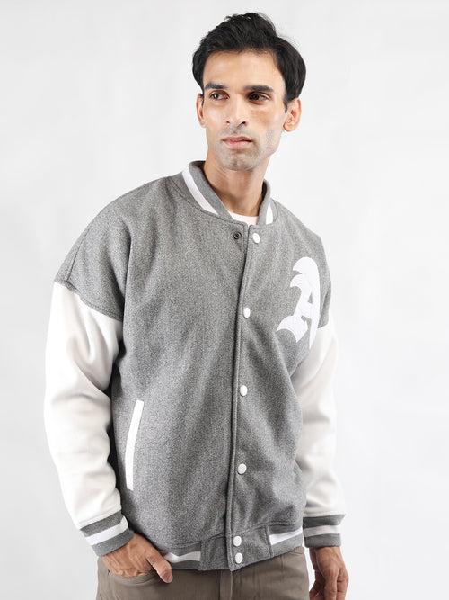 Men Oversized Winter Wear Varsity Jacket with Ribbed Cuffs