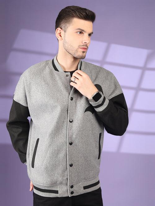 Men Oversized Winter Wear Varsity Jacket with Ribbed Cuffs