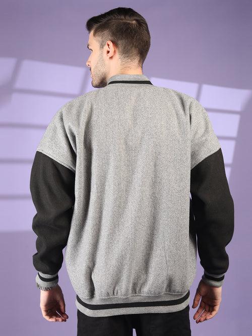 Men Oversized Winter Wear Varsity Jacket with Ribbed Cuffs