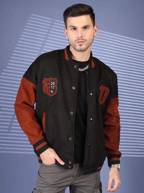 Men Oversized Winter Wear Varsity Jacket with Ribbed Cuffs