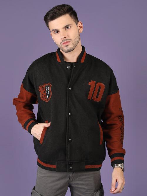 Men Oversized Winter Wear Varsity Jacket with Ribbed Cuffs