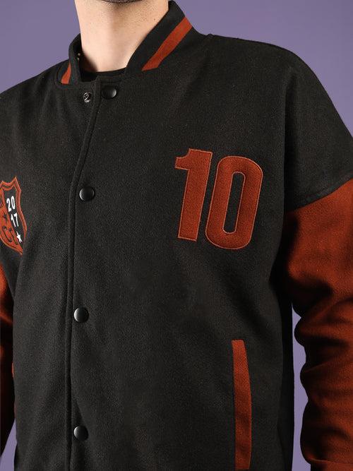 Men Oversized Winter Wear Varsity Jacket with Ribbed Cuffs