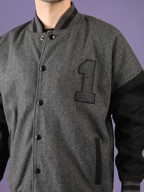 Men Oversized Winter Wear Varsity Jacket with Ribbed Cuffs