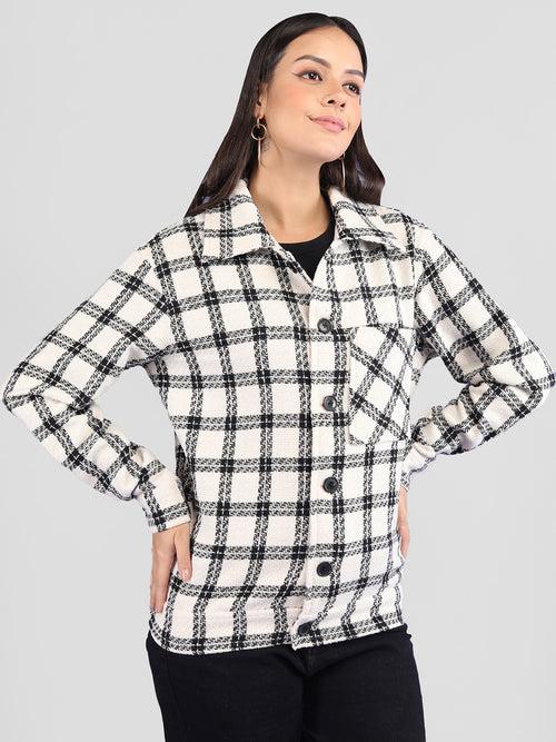 Women Winter Wear Check Shacket | CHKOKKO