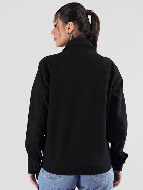 Women Black Winter Wear Shacket | CHKOKKO