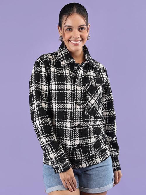 Women Winter Wear Check Shacket | CHKOKKO