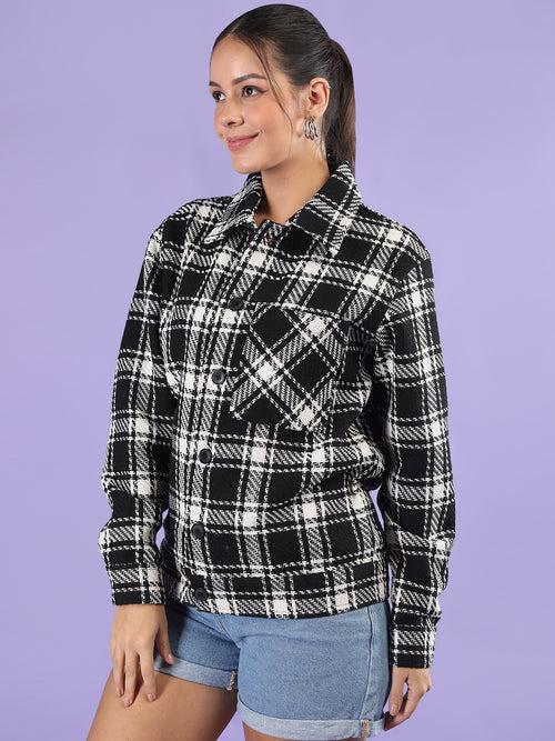 Women Winter Wear Check Shacket | CHKOKKO