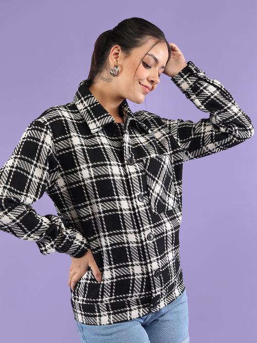 Women Winter Wear Check Shacket | CHKOKKO