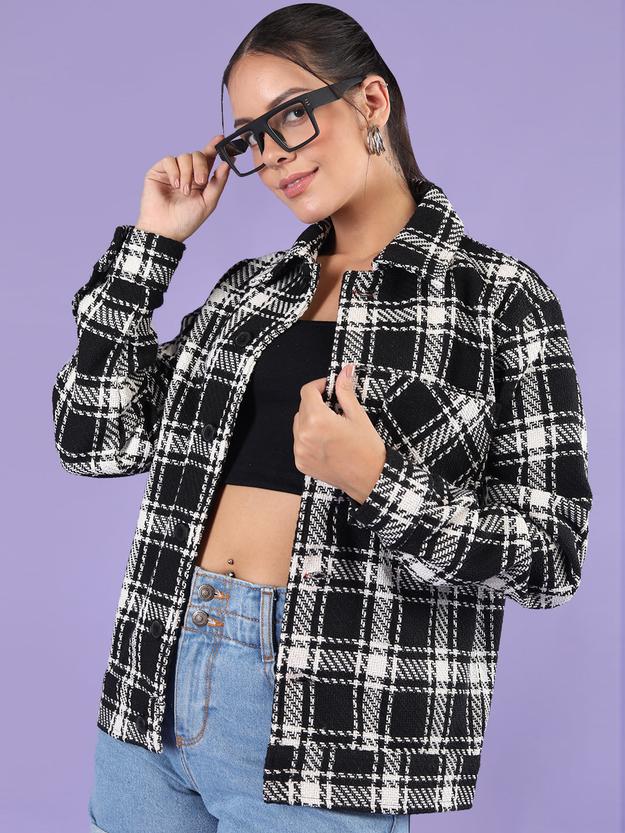 Women Winter Wear Check Shacket | CHKOKKO