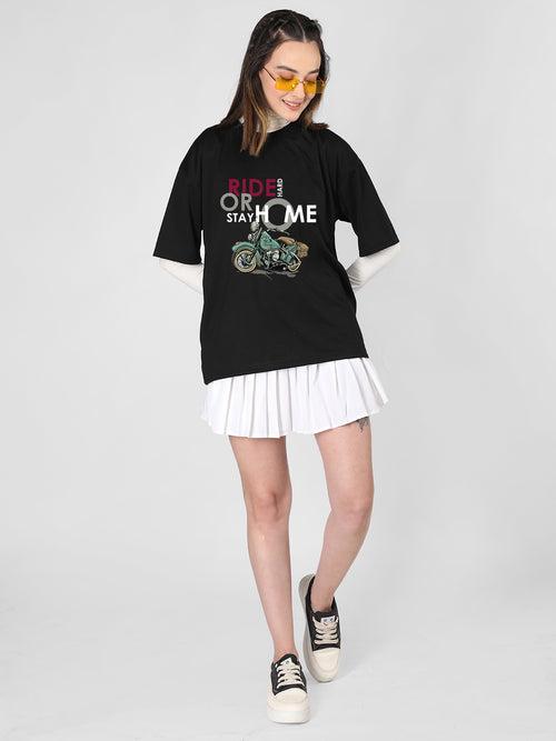 Women Oversized Round Neck Drop Shoulder Printed Cotton T-Shirt