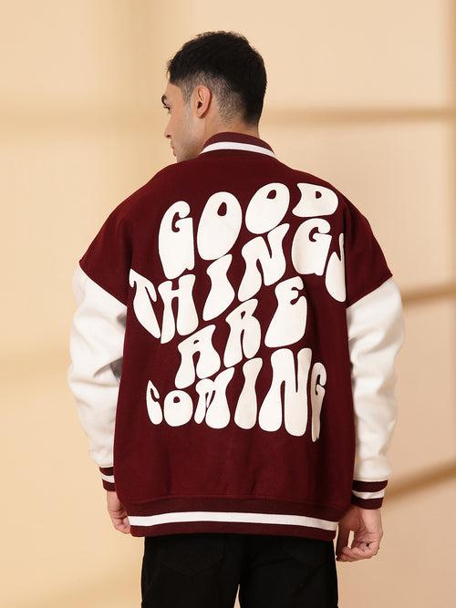 Men Oversized Winter Wear Varsity Jacket with Ribbed Cuffs