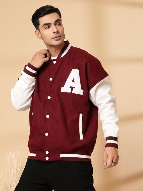 Men Oversized Winter Wear Varsity Jacket with Ribbed Cuffs