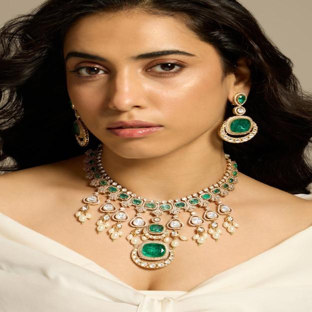 Verdant Polki Bridal Necklace Set-JBRITINKS3