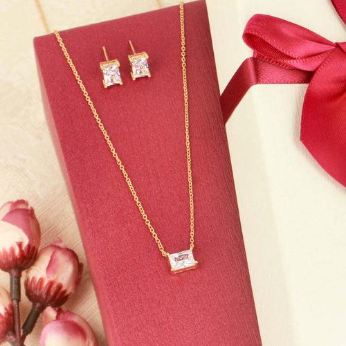 Rectangle Solitaire Gold Plated Pendant Set - SIA418553