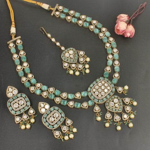 KUNDAN DOUBLE LINE SEMI PRECIOUS BEAD NECKLACE Set -SIA436992