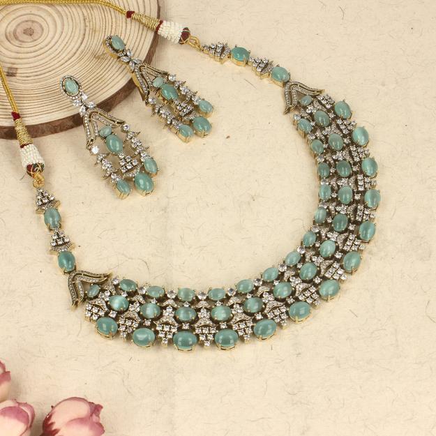 Mint beads victorian necklace set -SIA437002