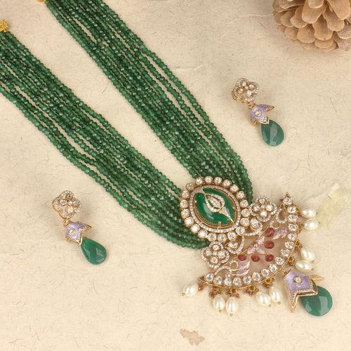 Antique Polki pendant necklace in Emeralds -SIA437018