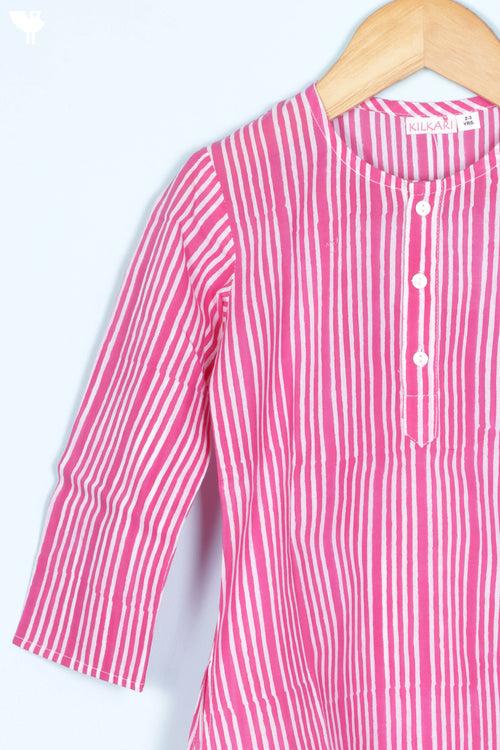 Cotton Boys Kurta Pajama Set With Vest In Block Print