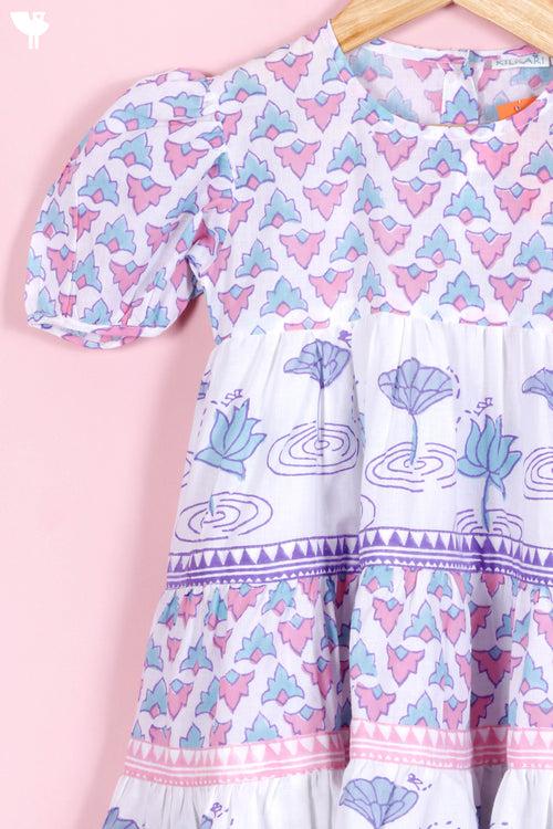 Cotton Frock & Shorts Set In Block Print