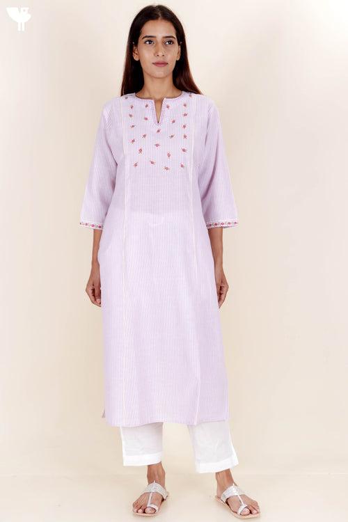 Khaadi Kurta With Kota Doria Dupatta in Floral Block Print